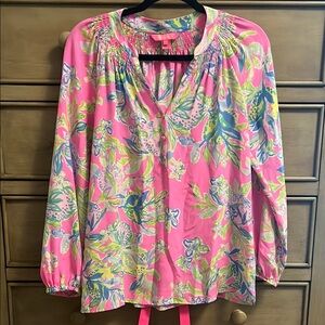 Lilly Pulitzer Pink and Green Floral Blouse